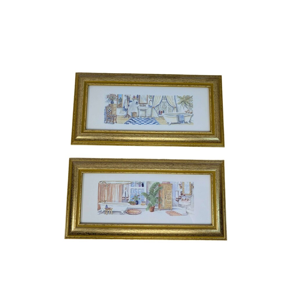 Set of 2 - C. Winterle Olson - Framed Watercolor-Style Prints - Bathroom Scenes